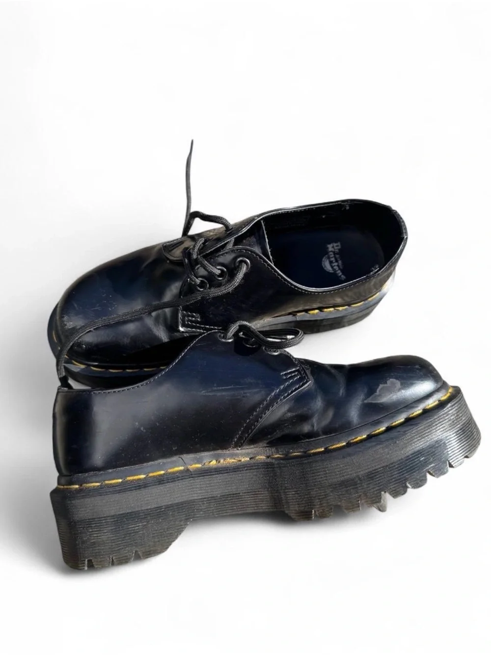 Dr. Martens Black 1461 Platform Lace-Up Shoes with Yellow Stitching